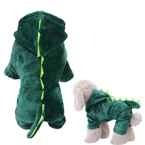 Warm Pet costumes Pullover Hoodie Sweatshirt, Cute Soft Fleece Dog Clothes with D-Ring,Comfortable Breathable Pet Costume Cosplay Sweater Winter Coat (Green Dinosaur, M)