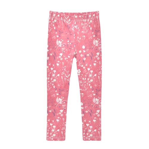 Flowers Pink Background Fashion Kids Girl's Athletic Leggings Casual High Waisted Lounge Pants Exercise