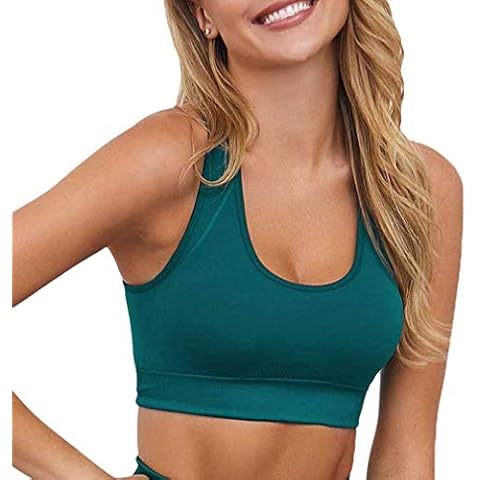 JIXUAN Women Yoga Fitness Bra Shockproof Quick Drying Nylon Bra Vest Seamless Knit Bra Running Gym Bra Vest Dark Green Cover