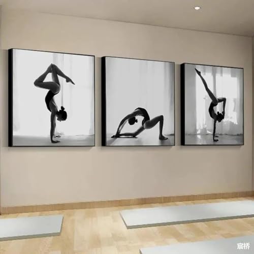 Affiches de Pilates noir et blanc lot de 3 peintures sur toile 30x30 cm sans cadre pour salon