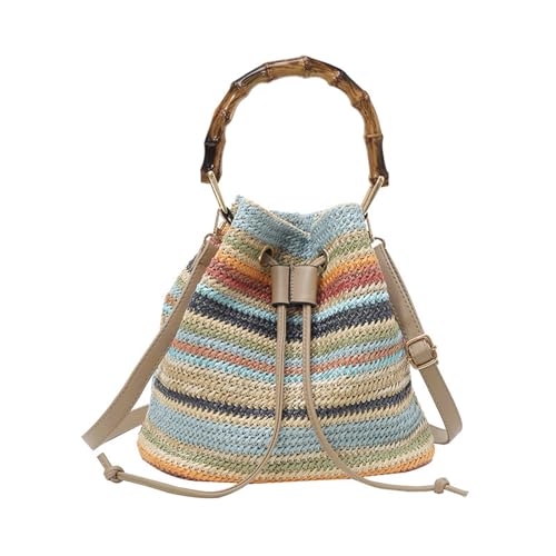 Bolso tejida multicolor tipo cubo con asas de bambú