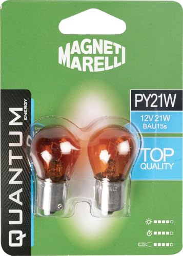 Quantum Energy Par de bombillas de coche Magneti Marelli PY21W de color naranja, 12 V, 21 W, conexión BAU15s