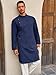 Runcati Mens Kaftan Thobe Robe Long Sleeve Cotton Henley Shirt Casual Muslim Gown Salwar Kurta Navy