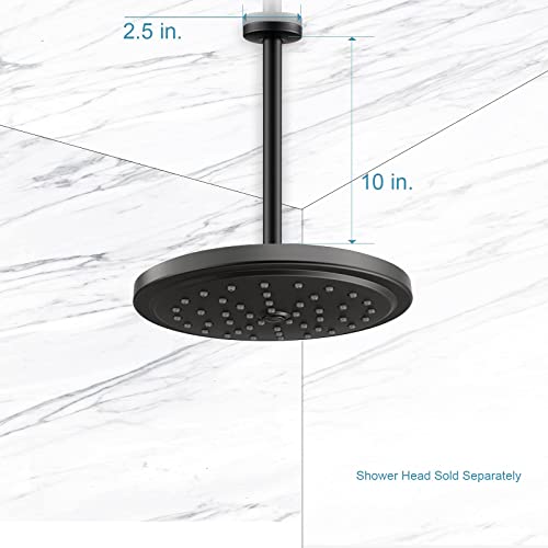 Offo Shower Arm With Flange 10 Inches Ceiling Mount Replacement Rain Shower Head Straight Arm Ceiling-Mounted For Fixed Shower Head & High Pressure Rain Matte Black #TOP4