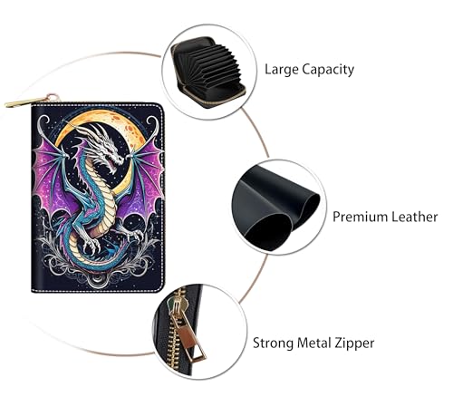 Credit Card Holder Wallets for Women, RFID Blocking Small Leather Card Case Wallet with Zipper Accordion Wallets, Purple Dragon3