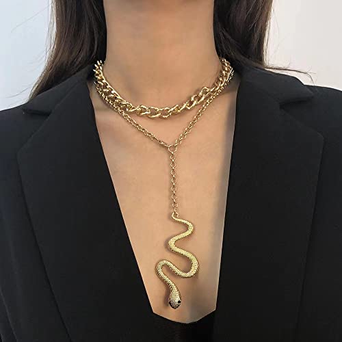 Snake Layered Chunky Necklace Dainty Snake Serpent Pendant Necklaces Gold Layered Necklace Bohemian Choker Jewelry Gift For Women Girls (Silver Chain 2) #TOP1