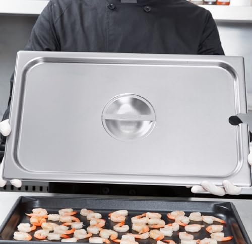 Soro Essentials- Full Size Stainless Steel Notched Steam Table Pan Cover with Handle- Fits Full Size Steam Table Pan Hotel Pan Cover Commercial Food Pan Lid for Steam Table Food Pan Buffet Pan
