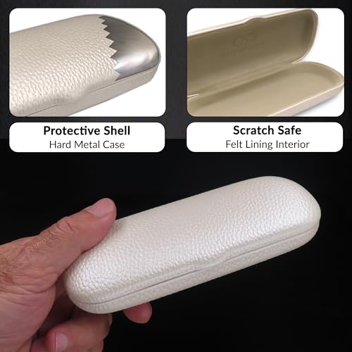 Image of Hard Small Glasses Case in Peal Distressed - thin eyeglass case readers hard shell | Slim glasses holder w /Microfiber Pouch & Cloth (S5 Pearl)