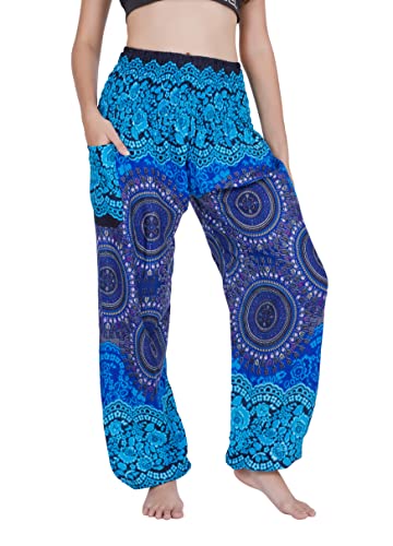 CHAINUPON Haremshose Damen Boho Lose Yoga Hose Casual Bohemian Hippie Lounge Elefant Pyjama Hose, Bohorose Blue, 45 Cover