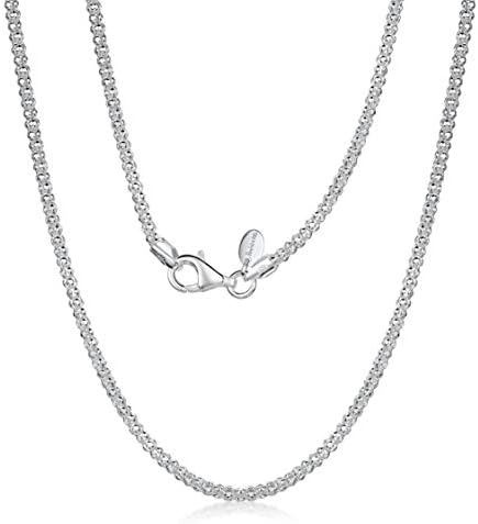 Amberta 925 Sterling Silver 2 mm Diamond Cut Popcorn Coreana Chain Necklace