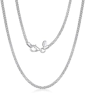 Amberta 925 Sterling Silver 2 mm Diamond Cut Popcorn Coreana Chain Necklace