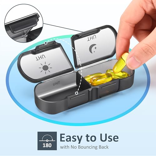 Image of Fullicon Large Portable Pill Organizer 2 Times a Day, Black