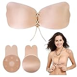 sujetador adhesivo push up con cordones sin costura ♥Material agradable para la piel: este sujetador adhesivo está hecho de material natural que es seguro y no irritante, no daña la piel, y el sujetador tiene muchos orificios de ventilación para que su piel se mantenga saludable y fresca.