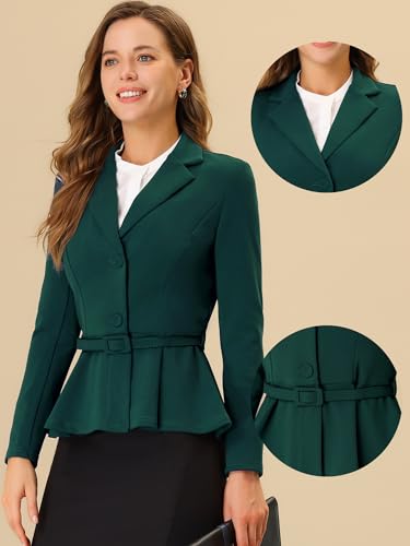 Allegra K Vintage Blazer for Women's Ruffle Hem Belted Notched Lapel Office Work Blazers2