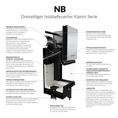 KRATKI Inserto per camino in acciaio a legna NBC 10 kW Ø200 saliscendi A+ | Acciaio nero, efficienza 83%, classe A+. Ecodesign, BImSchV 2, Kratki PRO; per recupero calore.; combustione efficiente