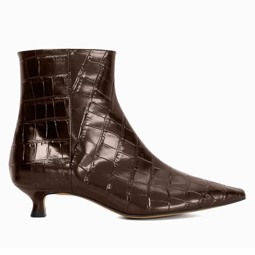 Women’s Low Kitten Heel Ankle Boots Fashion Crocodile Embossed Closed Pointed Toe Side Zipper Fall Winter Comfortable Low Heel Casual Party Office Booties4