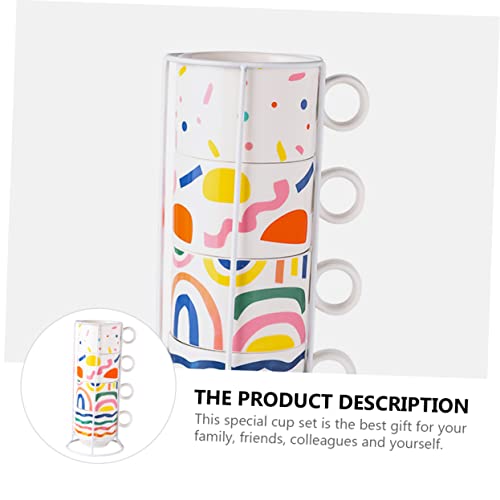 Tasses à café empilables en céramique fine de 200 ml avec rack métallique de style moderne - 5