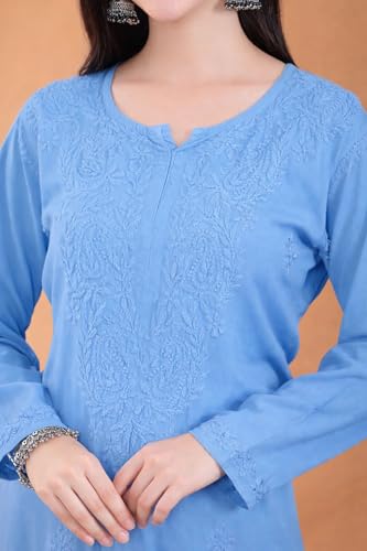 Image of POSHAK CHIKAN STUDIO Women's Hand Embroidered Lucknowi Chikankari Rayon Co-ord Set