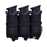Triple Molle Tactical Pouch G Magazine Holder 9mm Mag Pouch,3 Magazine Holster for 9mm/.40 Calibers 45acp,Open-Top Magazine Pouches for Response Compatible Molle Belts (BLK)