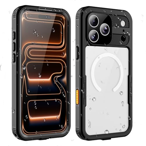 Transy for Waterproof iPhone Case Compatible with iPhone 17 Pro Max IP68 Waterproof Shockproof Dust-Proof Phone Case with Built in Screen Protector Full Body Protective Case (Black 17 Pro Max)