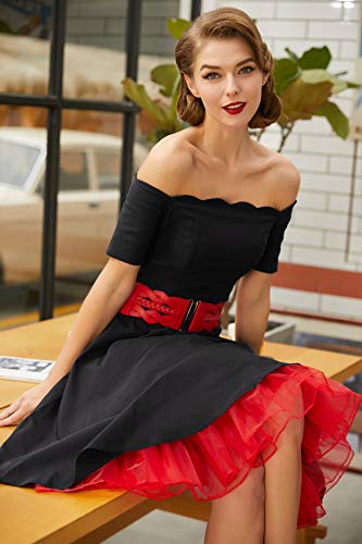 PAUL JONES 1950s Off The Shoulder Long Sleeve Flared Dress XL Black