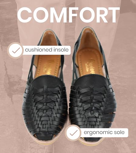 Image of Macarena Collection Leather Sandals for Women | Handmade Mexican Huarache | Woven Slip-On Shoes with Cushioned Insole | Artisan Crafted Genuine Leather