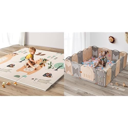 UANLAUO Alfombra de juego plegable para bebé + corralito para bebés