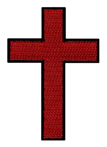 Christian Cross Iron-On Embroidered Patch Red Crucifix Religious Biker Emblem