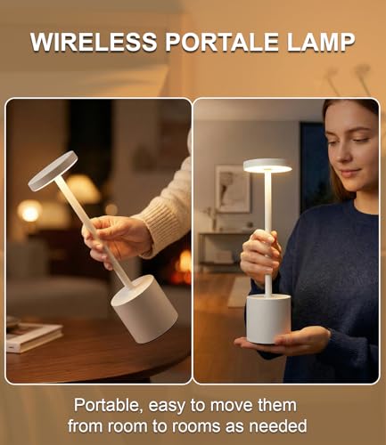 Image of Swinerton White Rechargeable Cordless Table Lamps Set, 5000mAh Battery Powered Wireless Table Light, Portable LED Desk Lamp, 3 Color Dimmable Lighting for Restaurant Dining Patio Outdoor Bedroom