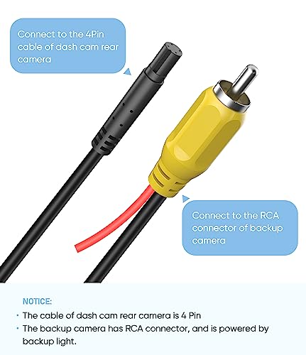 Image of RCA Plug to 4PIN Adapter Cable, 4Ft Connector Backup Camera to Dashcam Cord | Backup Camera Video Cable CVBS RCA Male Connector to 4P Female Adapter Wire，Rear View Camera Video to Mirror Cam Cable
