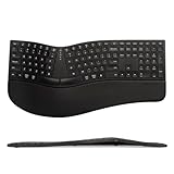DELUX Full Size Wireless Ergonomic Keyboard,Cushioned Palm Rest, Ultra-Thin Split Ergo Keyboard, Bluetooth & 2.4G Connection,Tri-mode,Built-in 500mAh Rechargeable Battery, Natural Typing (GM909-Black)