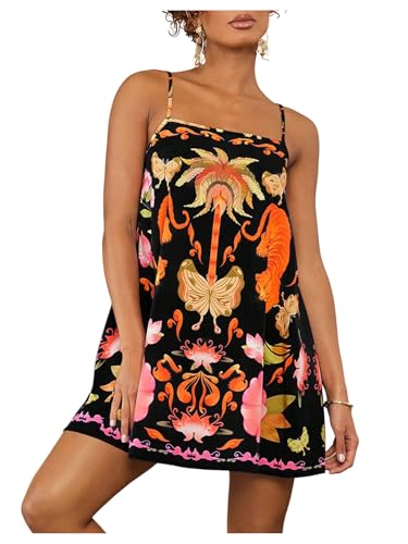 Image of MakeMeChic Women's Flowy Mini Dress Boho A Line Summer Ruffle Dresses Tropical Vacation Outfits