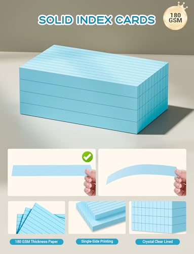 Image of Blue Index Cards Notecards 3x5 Lined, 200 PCS Colored Index Cards Flashcards, Thick 3 x 5 Study Cards, Single-Printing Lined Index Card, 3 by 5 Color Index Flash Cards Ruled for School Office Home