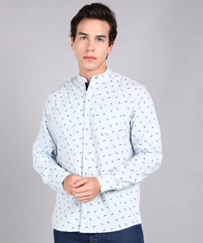 Image of Urbano Fashion Men's Cotton Full Sleeve Slim Fit Casual Printed Shirt with Mandarin Collar