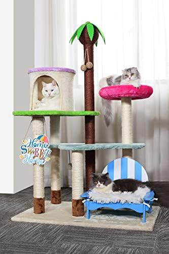HYABI 56 inch Hawaii Novelty Coconut Beach Chair Lovely Sign Cat Tree Tower Condo Furniture Apartment Plush Habitat Kitten Amusement Platform with Scratch Posts Pet House Play (Large 56" H)