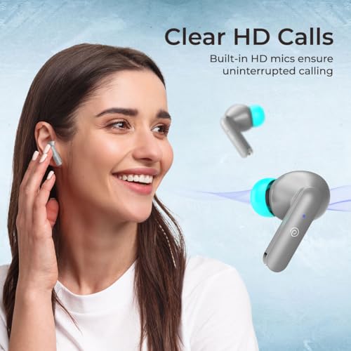Image of pTron Basspods P81 in-Ear Wireless Earbuds, Pristine Sound, 32Hrs Playtime, Clear Calls TWS Earbuds, Bluetooth V5.1 Headphone, Type-C Fast Charging, Voice Assist & IPX4 Water Resistant (Grey)