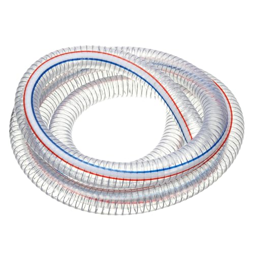 PATIKIL 1-1/8 ID Wire Reinforced Hose 10 Ft PVC Vinyl Suction Tubing High Pressure Chemical Resistant with Spiral Steel Wire for Water Fuel Powder Drain Clear