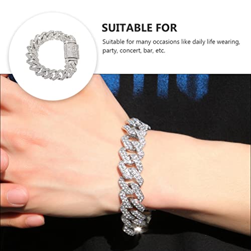 18Mm Cuban Link Bracelet For Men Women, Bracelet Chain Curb Chain, Bling Rhinestone Bracelet Clasp Chain, Hip Hop Jewelry, Silver, 18X1.8Cm (009316Mnwrbr71Mfv) #TOP1