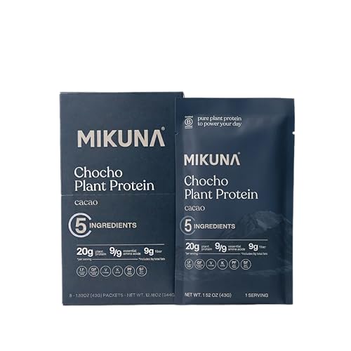Image of Mikuna Cacao Chocho Protein Travel Packs - 5 Ingredients, Non-Isolate, Lectin Free Vegan Protein - 20g Protein, 8g Fiber - Dairy Free, Soy Free, Gluten Free, GLP-1 Friendly - 8 Servings