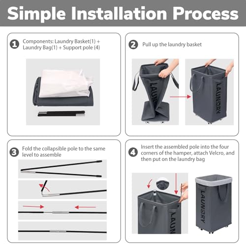 Goodpick GREY75L 2PCSGOODPICK Hamper With Wheels, 2-Pack 75L Foldable Laundry Baskets thumb #1