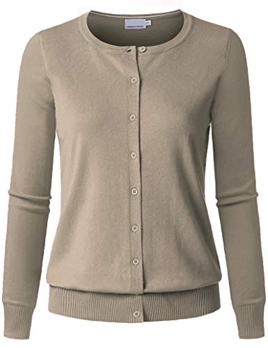 Women's Long Sleeve Button Down Crew Neck Soft Knit Cardigan Sweater