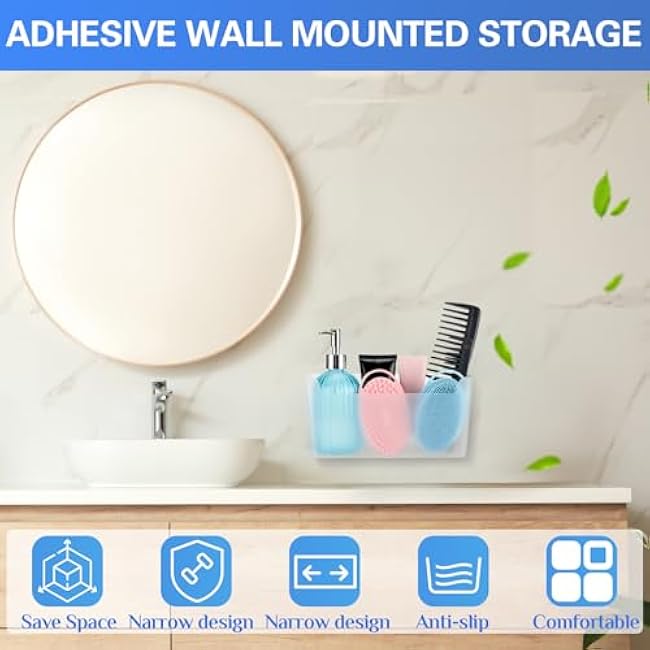 Yungyan 8 Pieces Plastic over Cabinet Door Organizer Adhesive Wall Mount Storage Clear Lid Organizer Container Makeup Organizer Hanging Basket for Bathroom, Kitchen, Office, Home