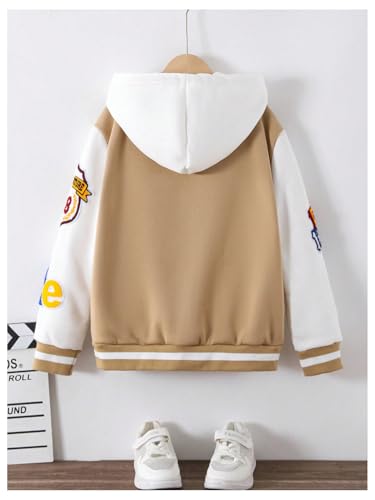 Boy's Letter Graphic Varsity Jacket Long Sleeve Button Down Hooded Baseball Jacket Coat Streetwear2