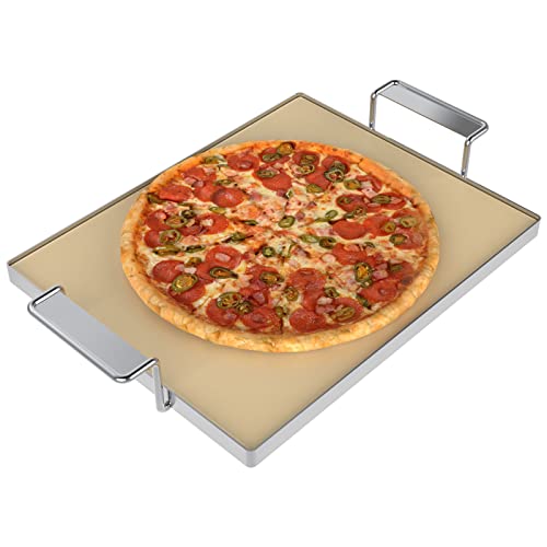 GriHero Pizzastein mit Gestell Backstein Eckig für Backofen, Holzkohlegrill & Gasgrill, Brotbackstein für Flammkuchen und Pizza, 38 X 30 cm Pizzastein für Weber Gourmet BBQ System, KamadoJoe