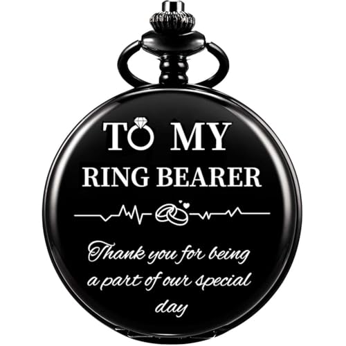 Afcrho Engraved Pocket Watches for Ring Bearer Wedding Gift