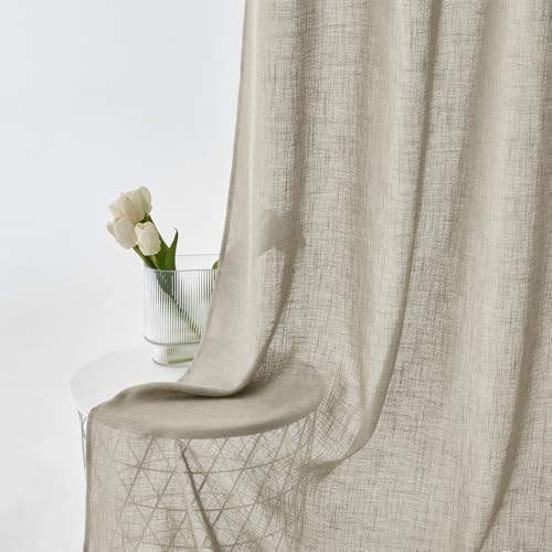 Woaboy Rideau Voilage Translucide Salon Oeillets Lot de 2 140x245cm Gruau – vue 3