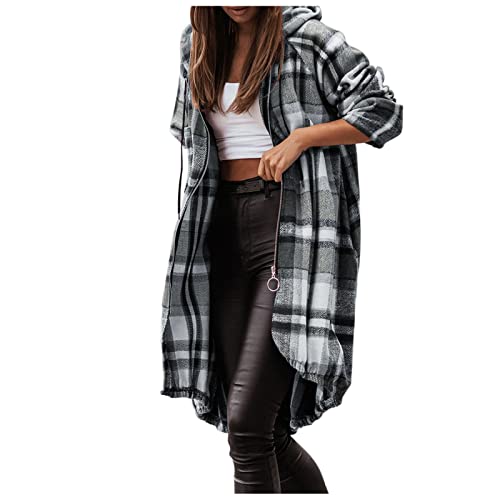 CCOOfhhc Karierte Hemdjacke Lang Damen Flanell Leicht Oktoberfest Freizeit Boyfriend Hemd Freizeithemd Kariert Lässig Plaid Oberteil Hemdbluse...