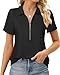 Vivilli Women's Polo Shirts, Womens Summer Tops Business Casual Tops Trendy V-Neck Work Blouse Fashion Clothing Knitted Golf Collared Top for Office, Vacation, Tennis & Professional Outfits Black M