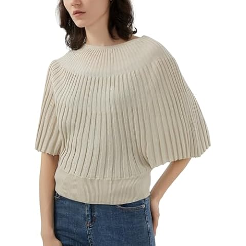 SDEER Women's Loose Batwing Sleeve Knit Sweater Round Neck Pullovers Fall Sweater(Light Brown,XL) Cover