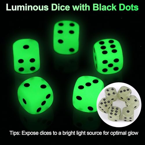 10 Stück Leuchten Spielwürfel, D6 Leuchten im Dunkeln Dice, 15mm Acryl Würfel mit Runden Ecken für Tischspiele, Party und Familie, Neuheit Würfel für Spannende Spieleabende